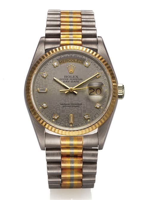 rolex oyster perpetual day date gold white face|rolex day date president price.